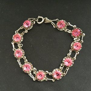Vintage Dainty Prata 900 Silver Glass Rhinestone Bracelet